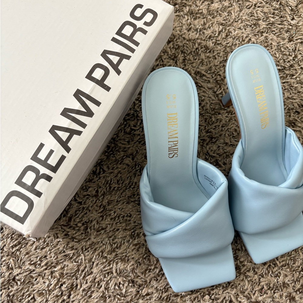 Dream Pairs Light Blue Heeled Mules